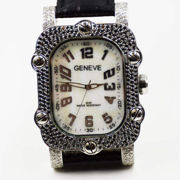 γυναικείο ρολόι Geneve με μαύρα και λευκά μπριγιάν