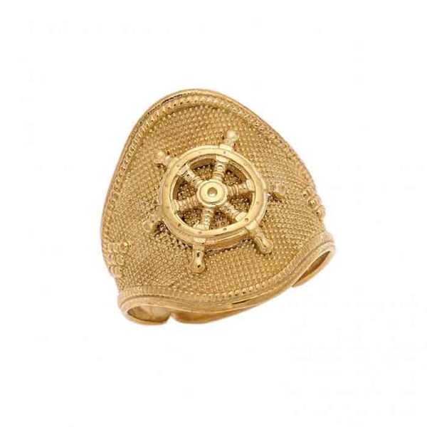 Ασημένιο ναυτικό δαχτυλίδι με σύμβολο τιμόνι